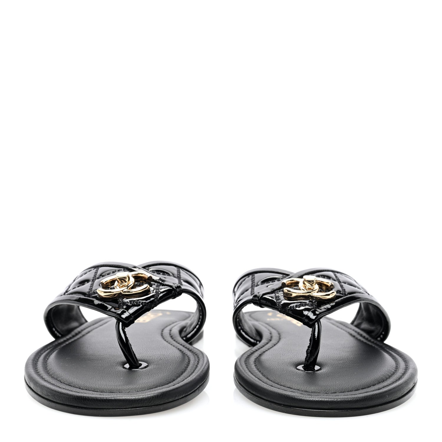 Chanel Patent Quilted CC Sandals 36 Black 3 of 8