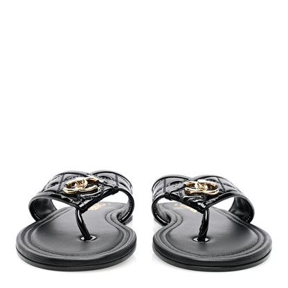 Chanel Patent Quilted CC Sandals 36 Black 3 of 8