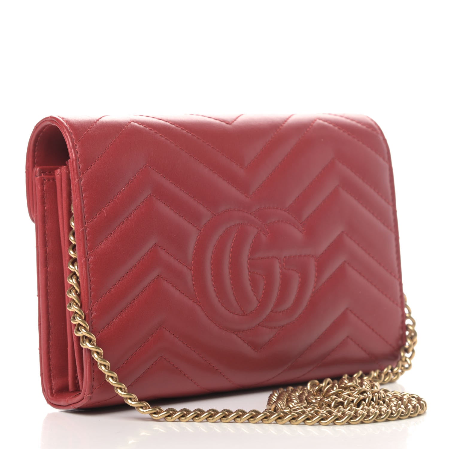 Gucci Calfskin Matelasse GG Marmont Chain Wallet Hibiscus Red 2 of 6