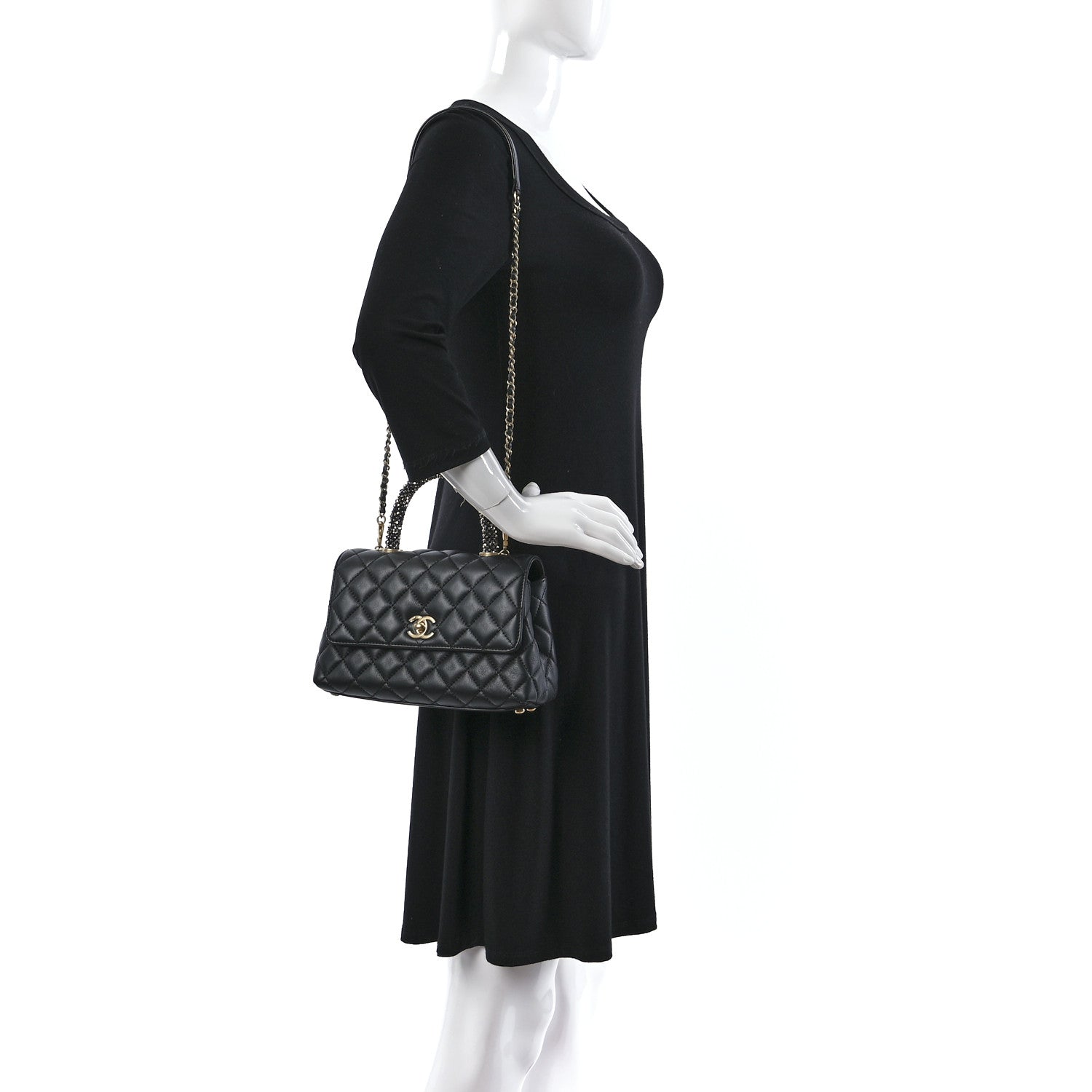 Chanel Calfskin Strass Quilted Mini Coco Handle Flap Dark Silver 2 of 9