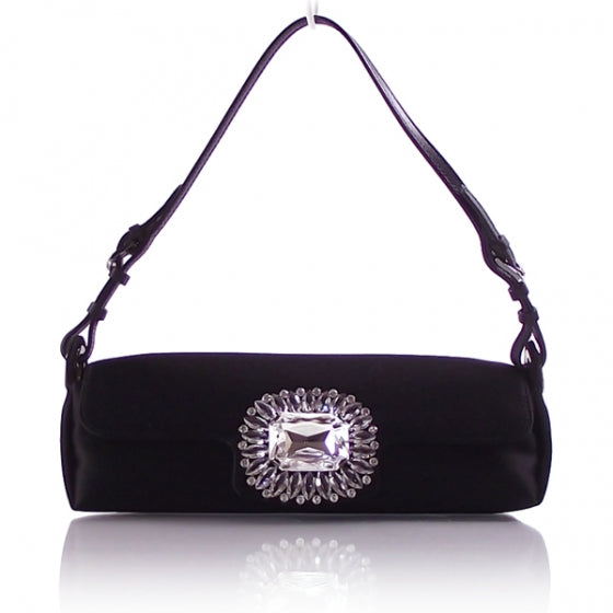 Satin Crystal Clutch Black