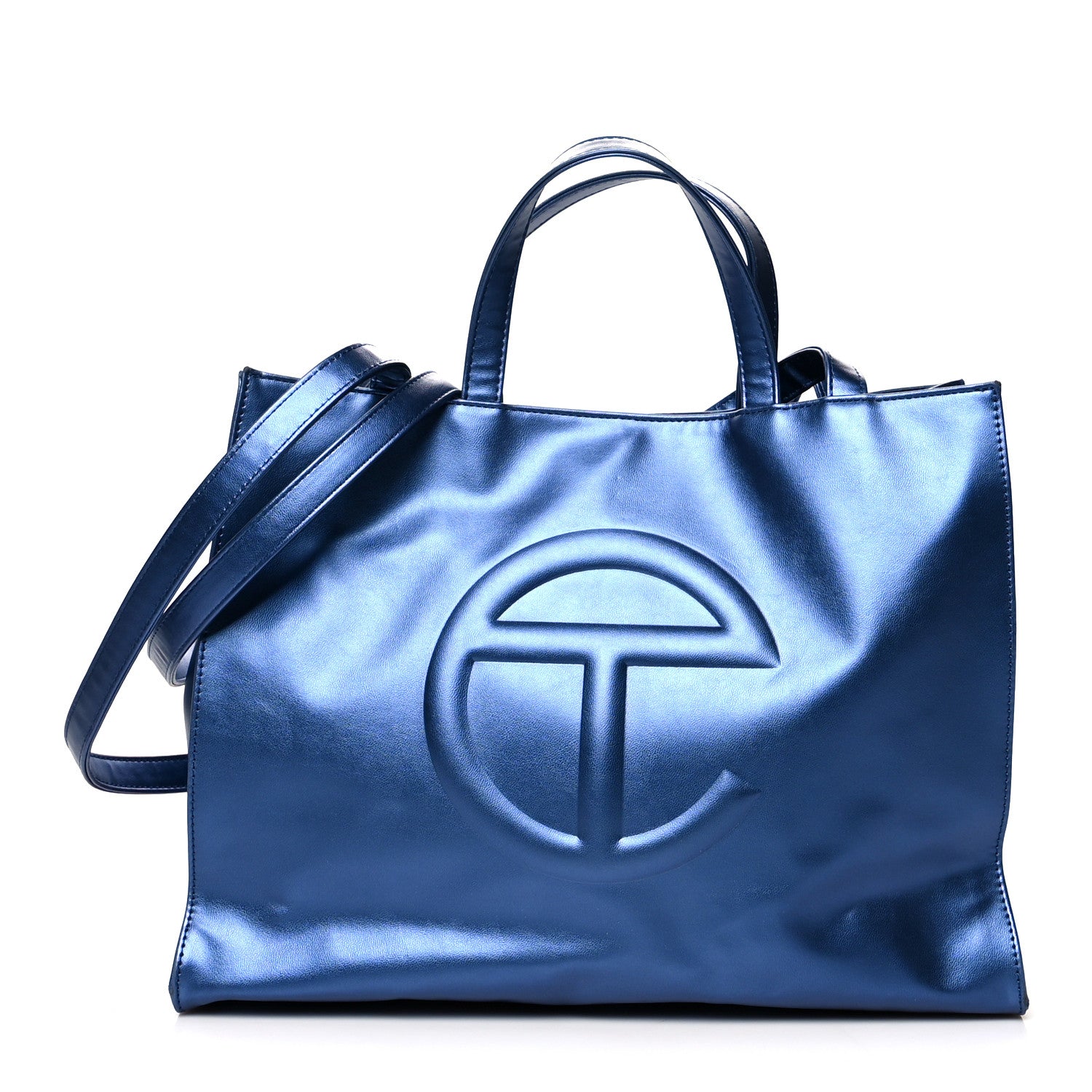 Telfar Metallic Vegan Leather Large Shopping Bag Cobalt 1 of 10