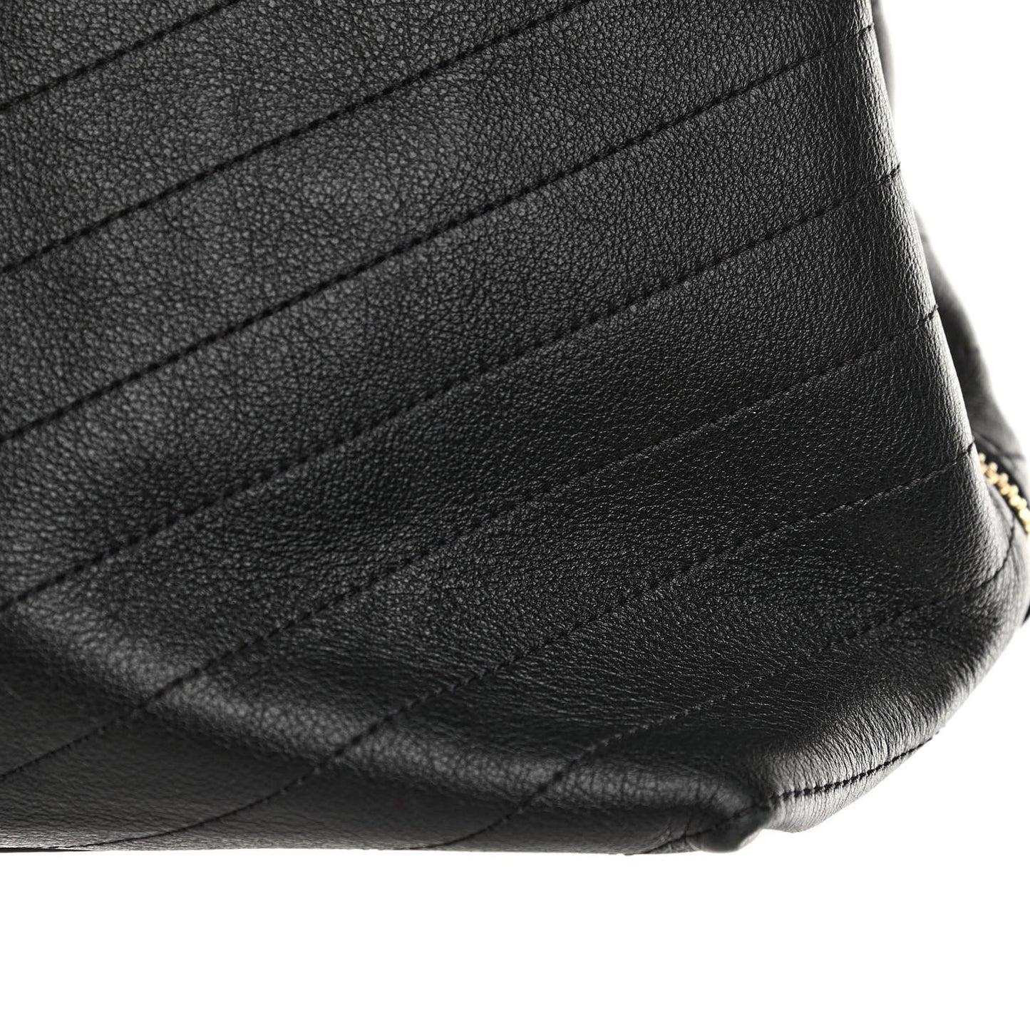 Calfskin Stitched Large Chevron Chic Shopping Bag Black