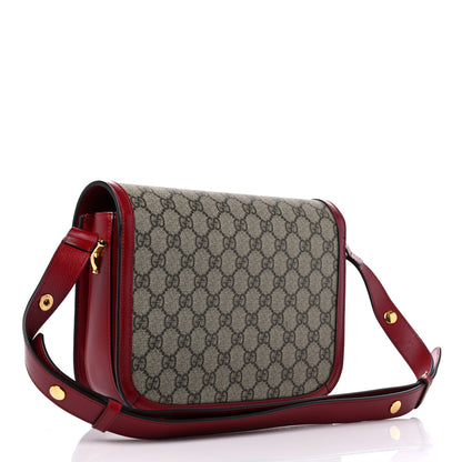 Gucci GG Supreme Monogram Azalea Calfskin Horsebit 1955 Shoulder Bag Beige Ebony New Cherry Red 4 of 11