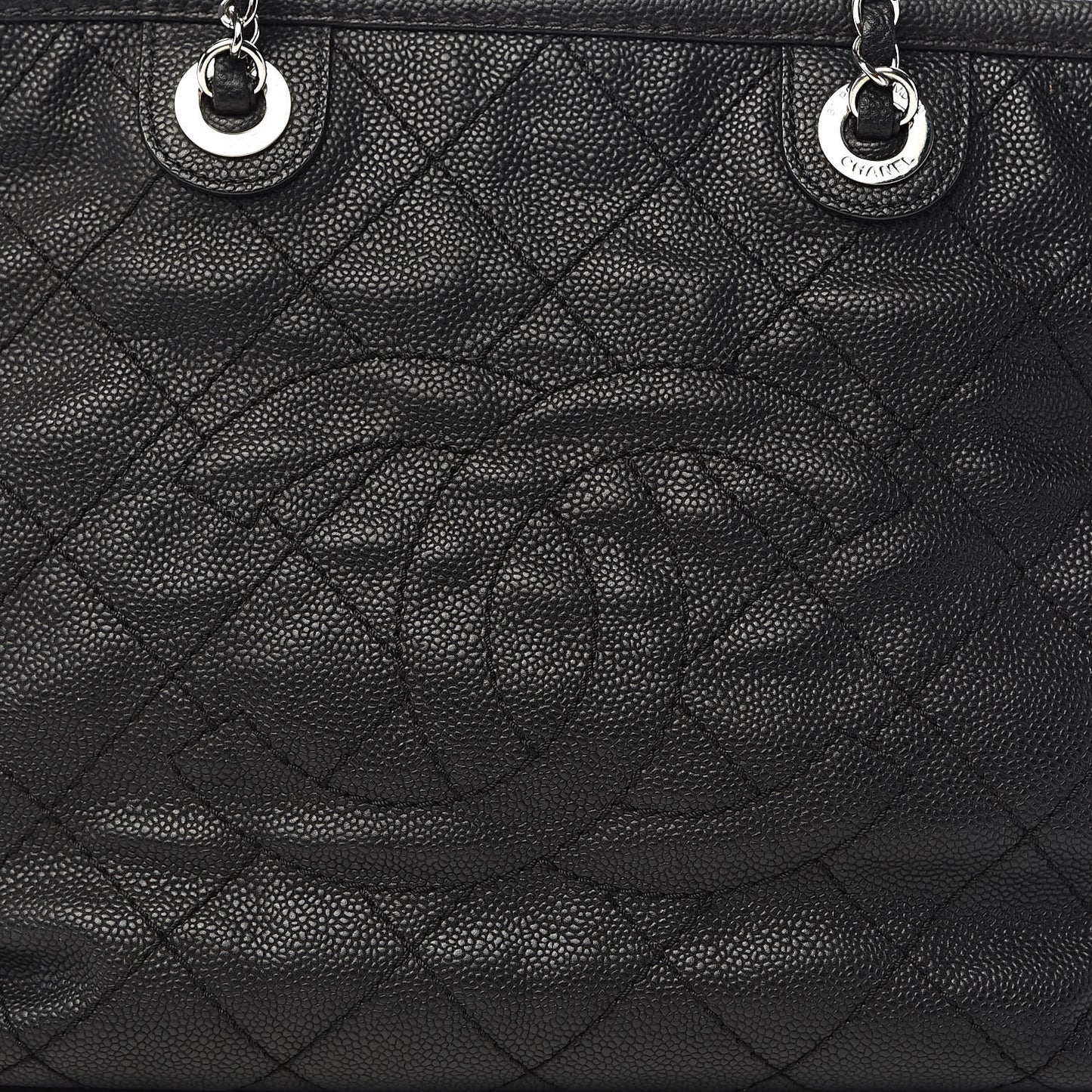 Grained Calfskin Quilted Small Daily Shopping Tote Black