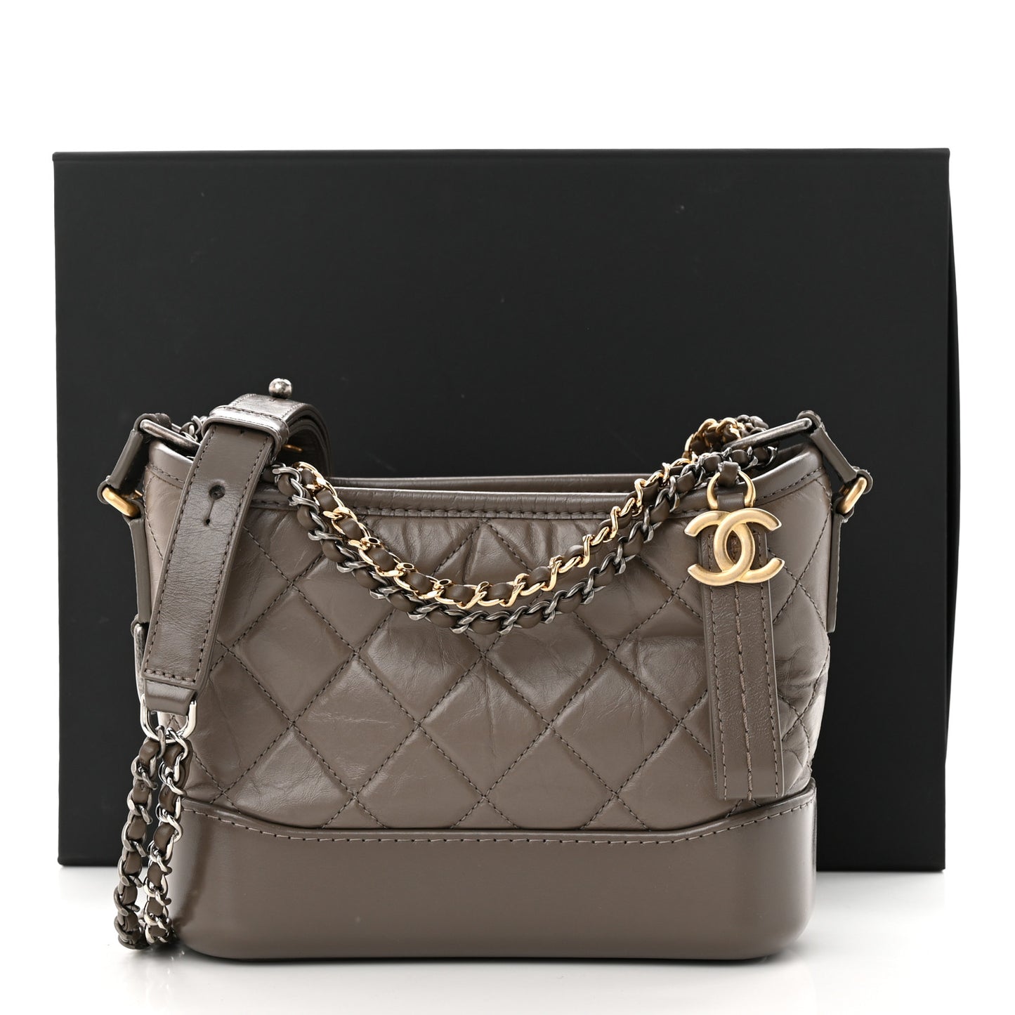 Aged Calfskin Quilted Small Gabrielle Hobo Grey