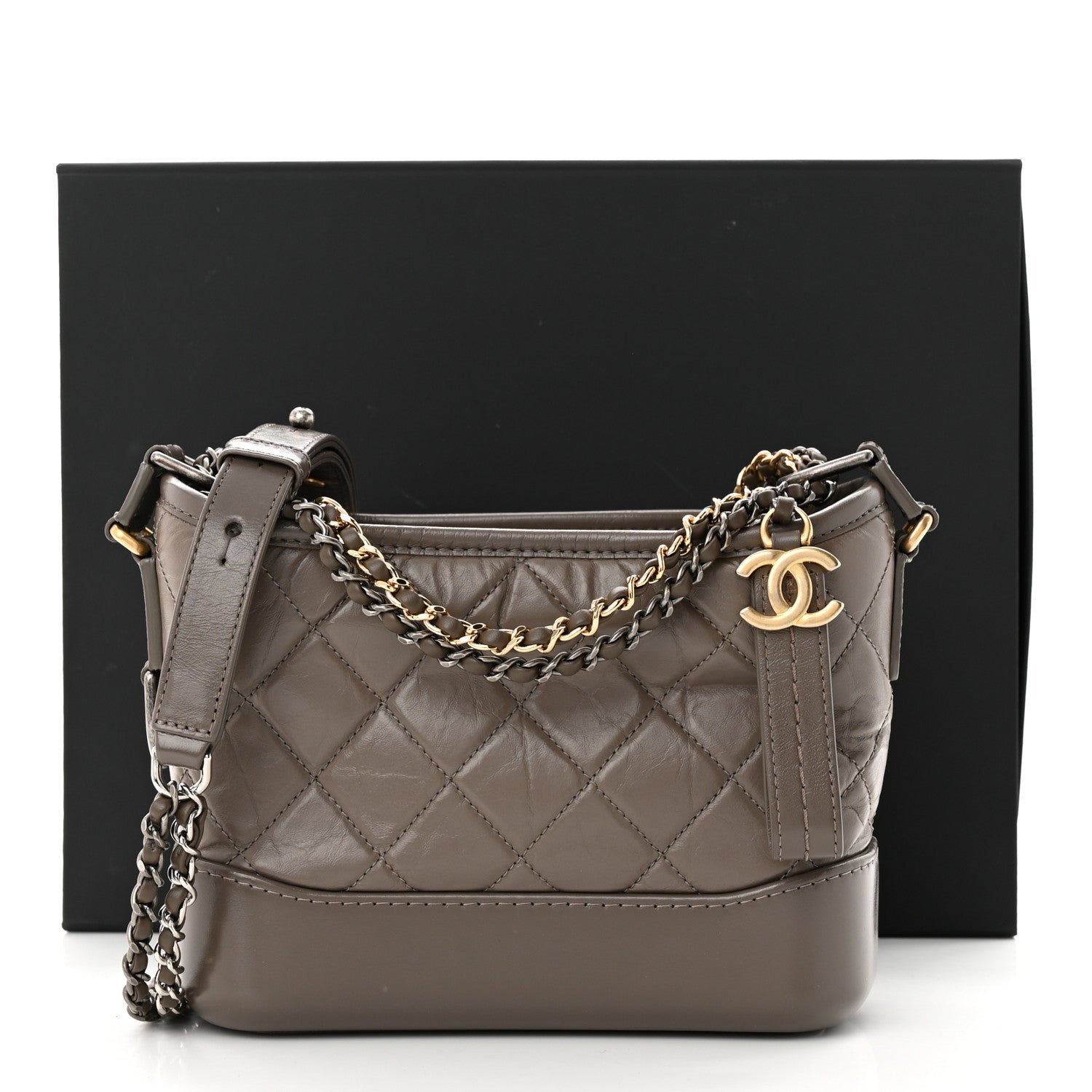 Chanel Aged Calfskin Quilted Small Gabrielle Hobo Grey 12 of 12