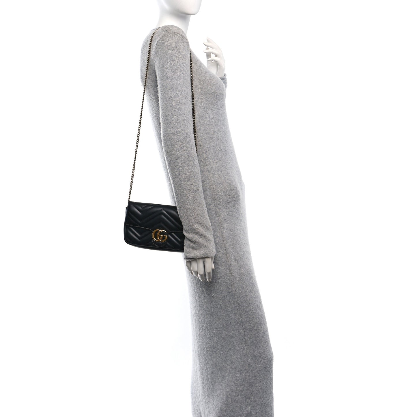 Calfskin Matelasse Mini GG Marmont Shoulder Bag With Case Black White