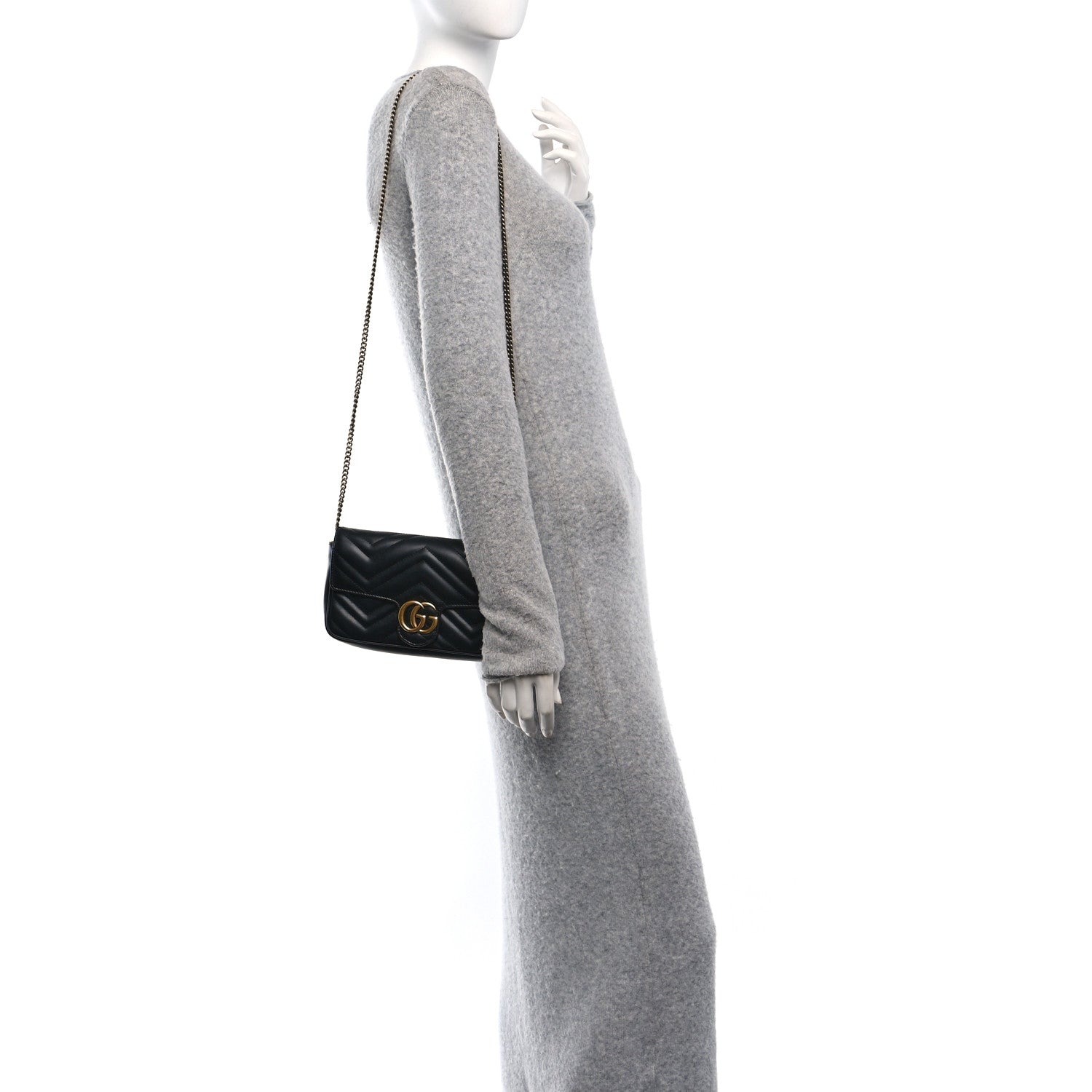 Gucci Calfskin Matelasse Mini GG Marmont Shoulder Bag With Case Black White 2 of 10