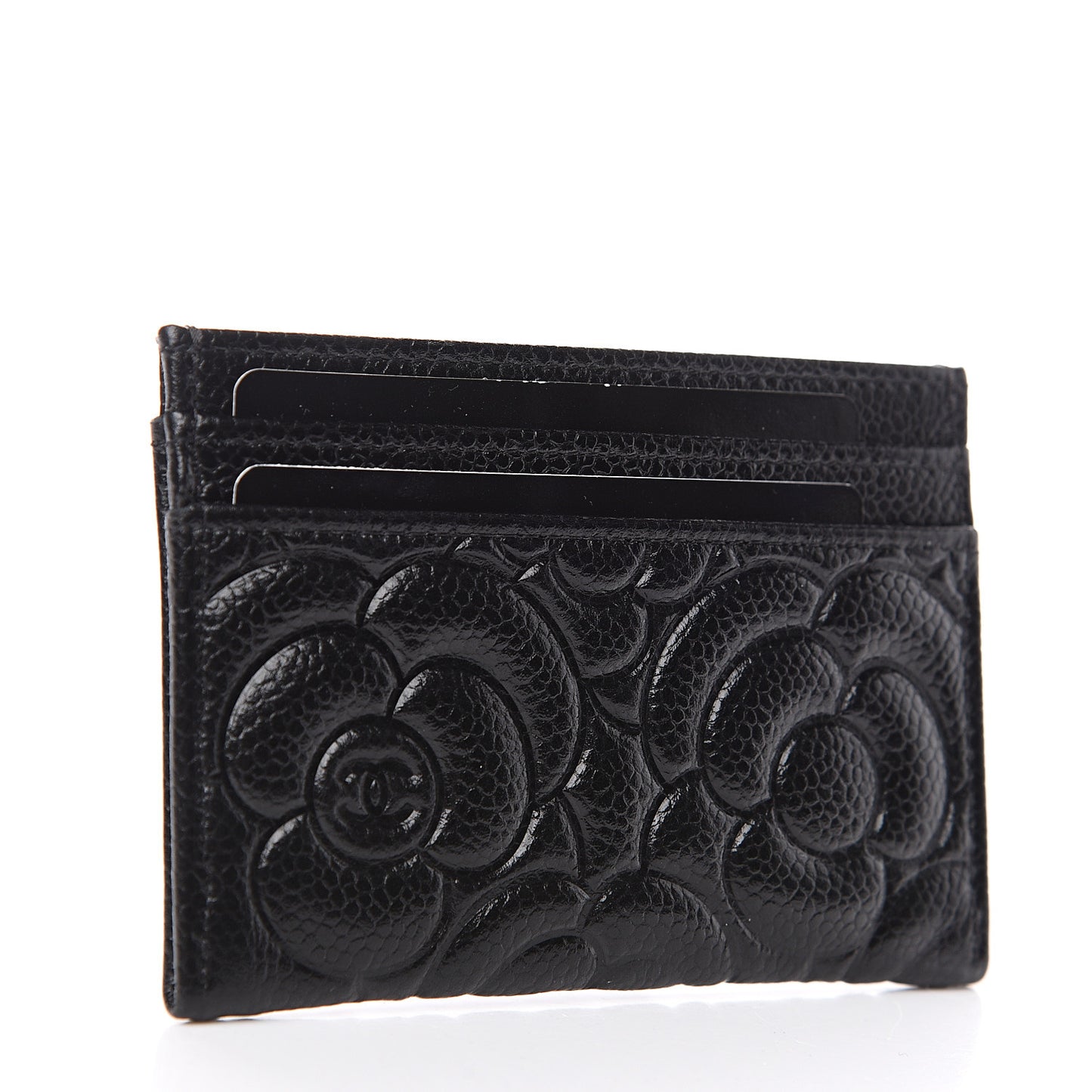 Caviar Camellia Embossed Card Holder Black