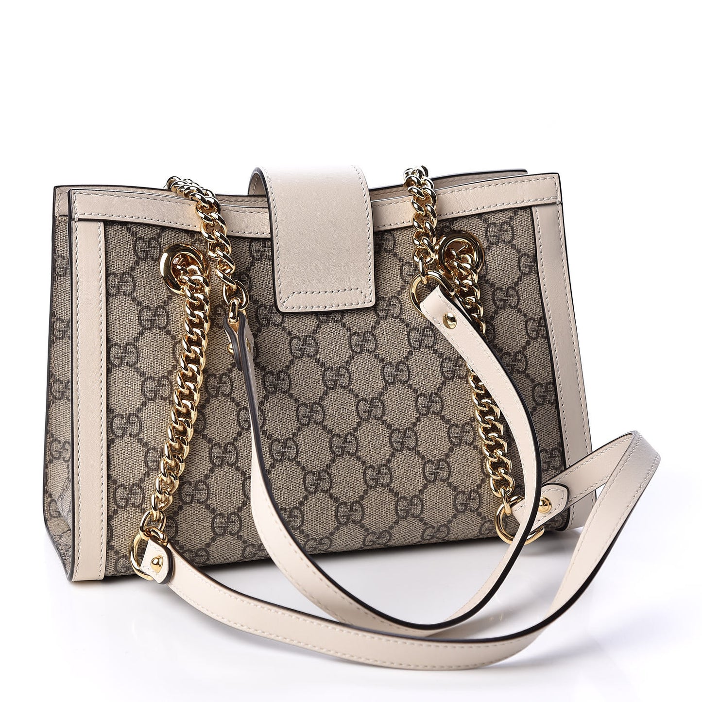 GG Supreme Monogram Moon Calfskin Small Padlock Tote Beige Ebony Mystic White