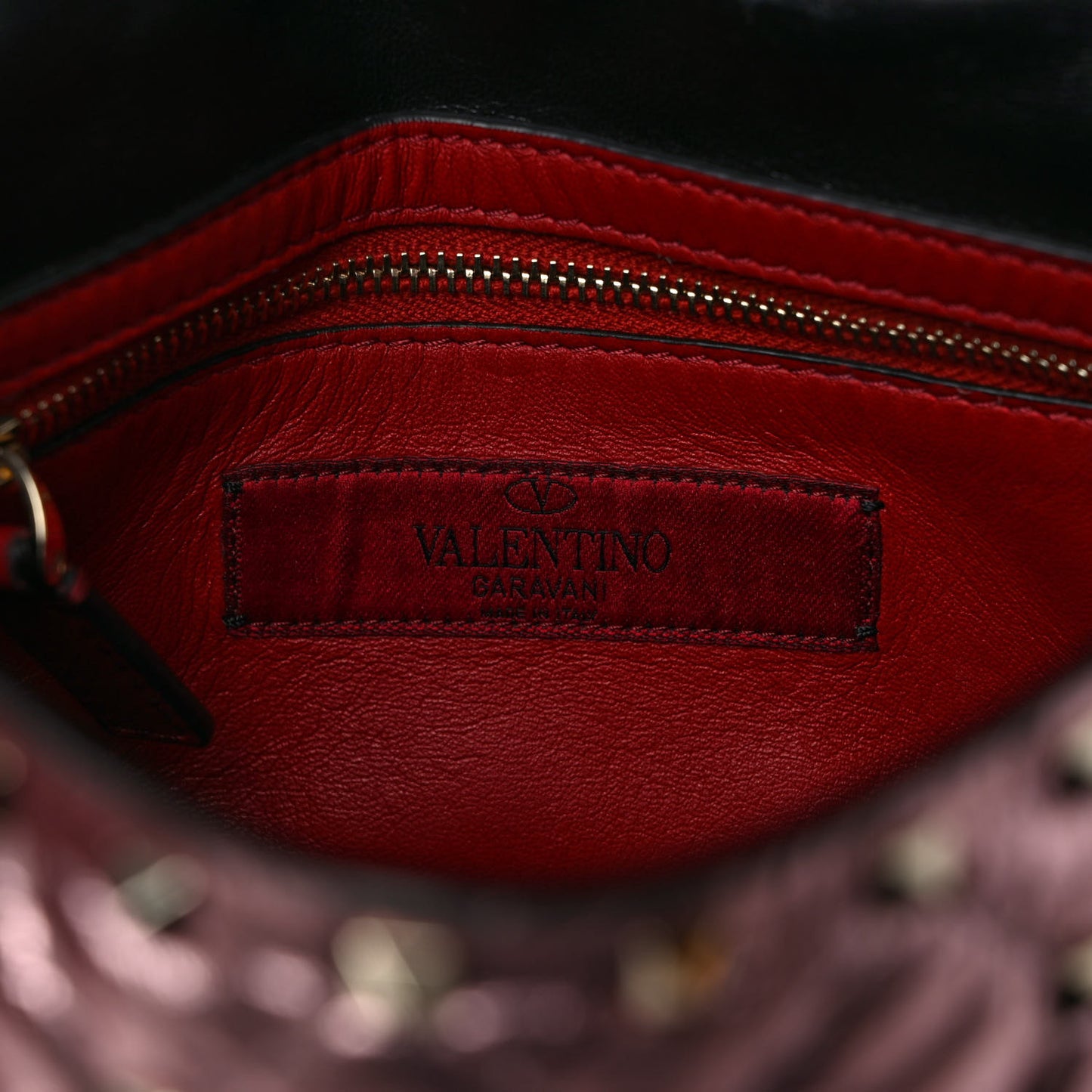 Metallic Wrinkled Lambskin Medium Rockstud Spike Shoulder Bag Lipstick