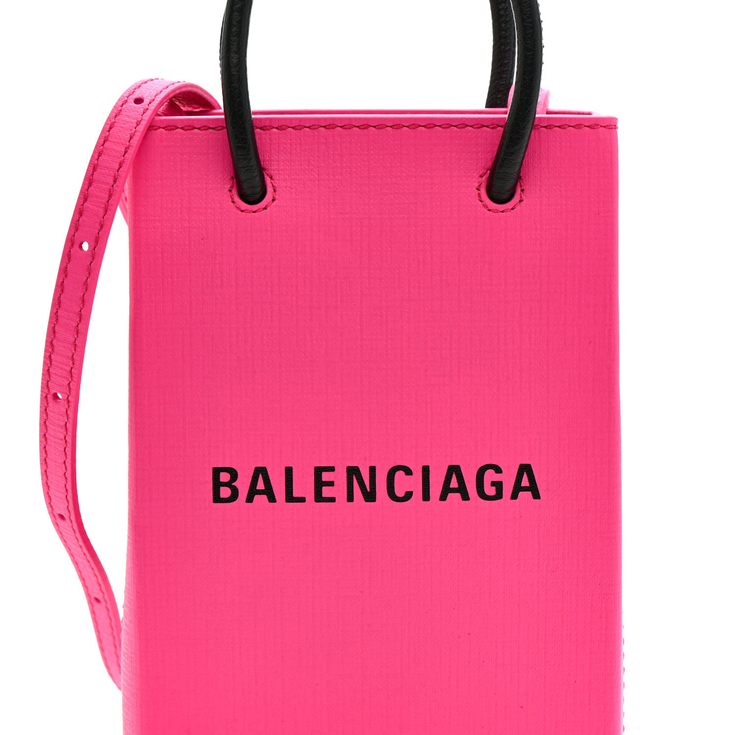 Balenciaga Squared Calfskin Logo Shopping Phone Holder Bag Acid
