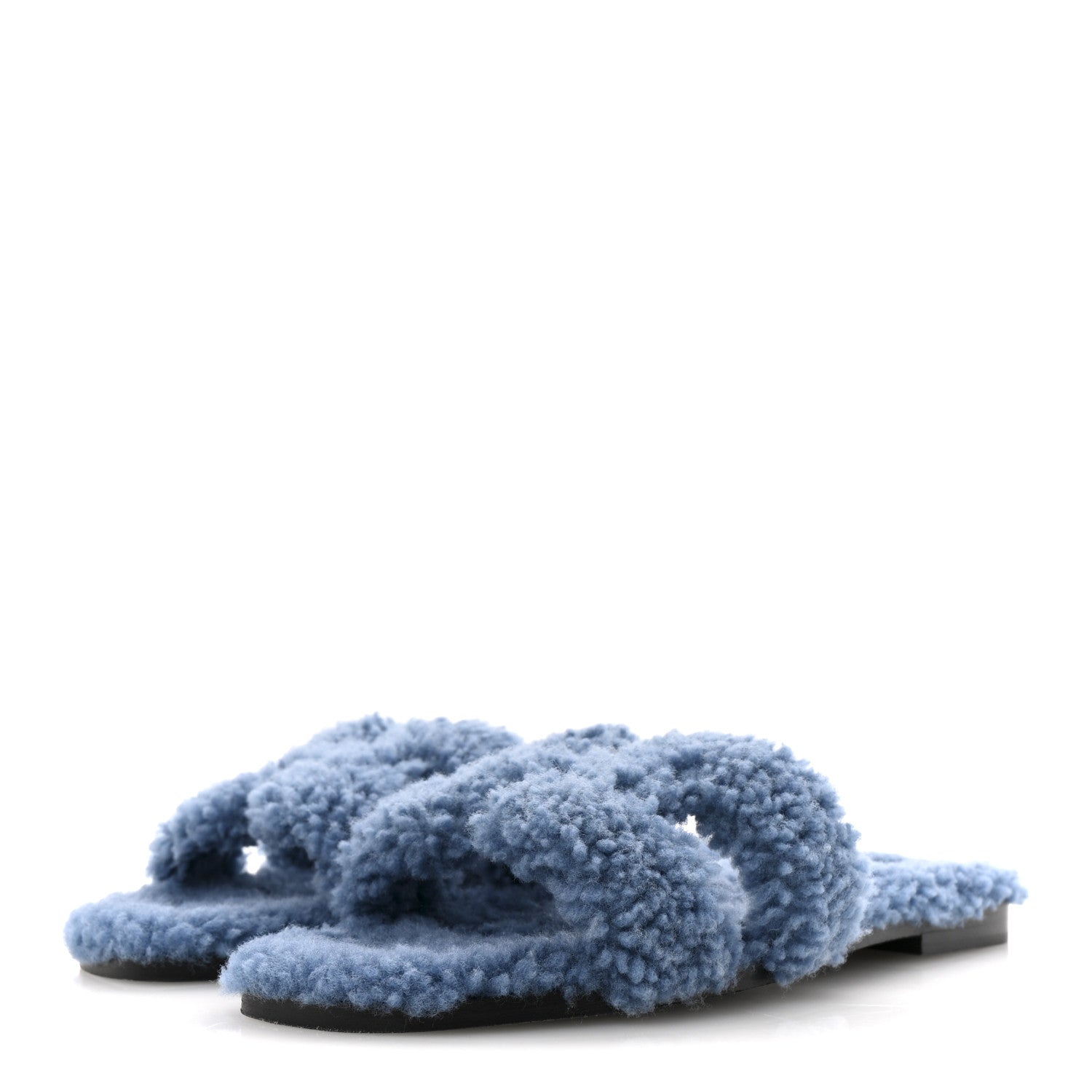 Hermes Woolskin Oran Sandals 38.5 Bleu 4 of 9