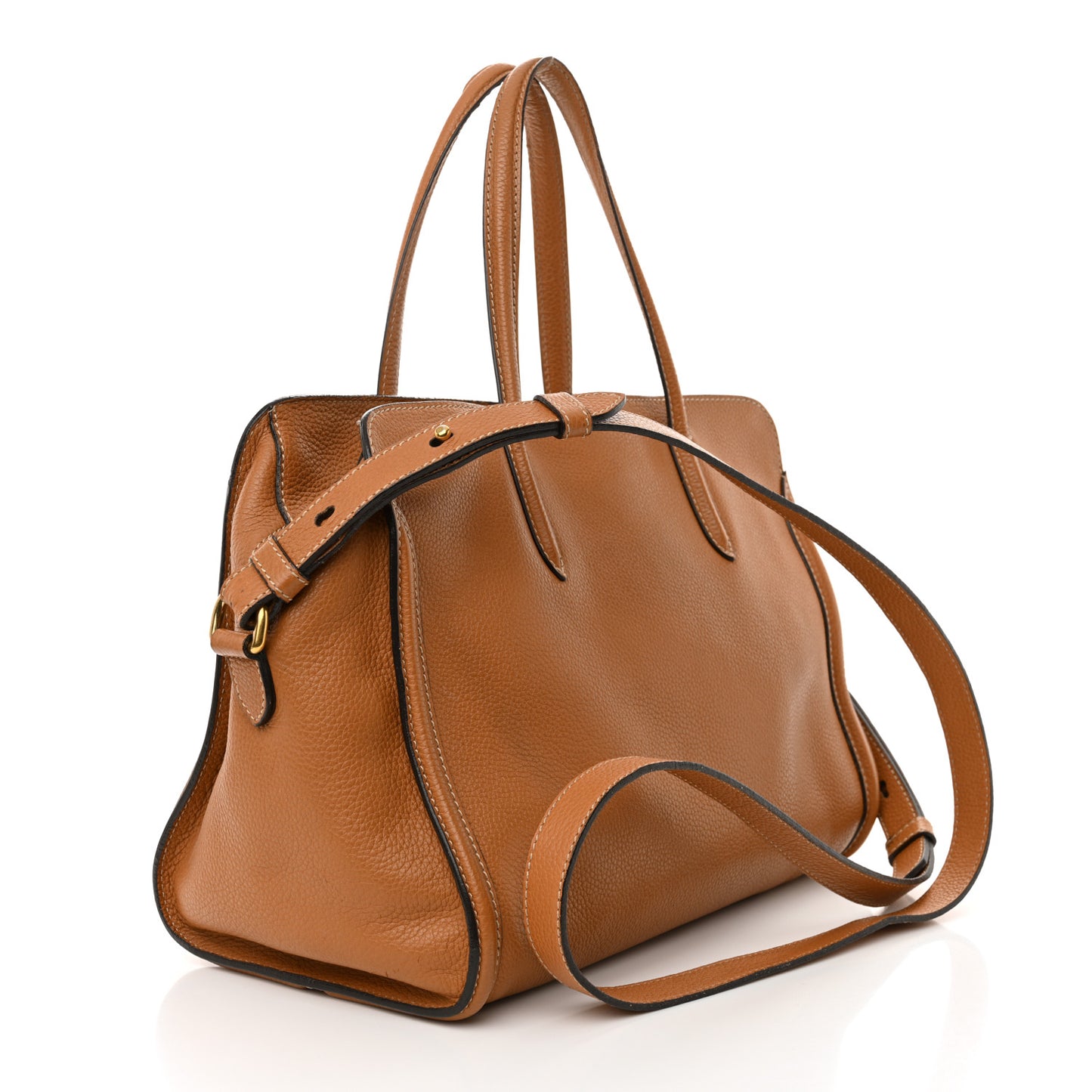 Pebbled Calfskin Small Skull Padlock Zip Around Tote Cognac