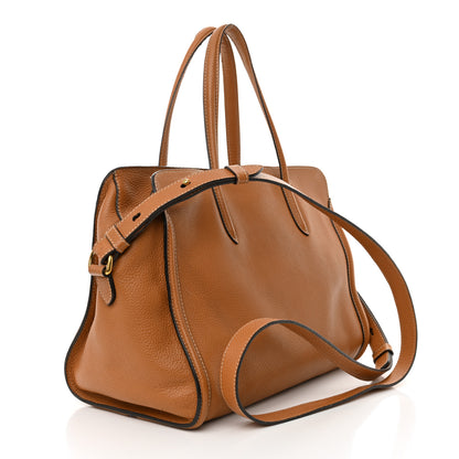 Alexander McQueen Pebbled Calfskin Small Skull Padlock Zip Around Tote Cognac 3 of 17