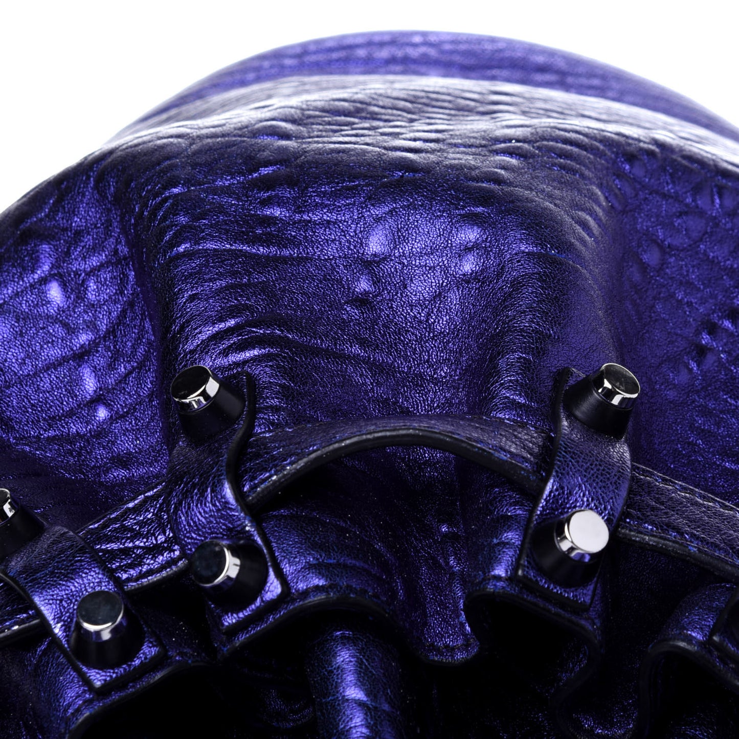 Metallic Pebbled Lambskin Diego Bucket Purple Nickel Hardware