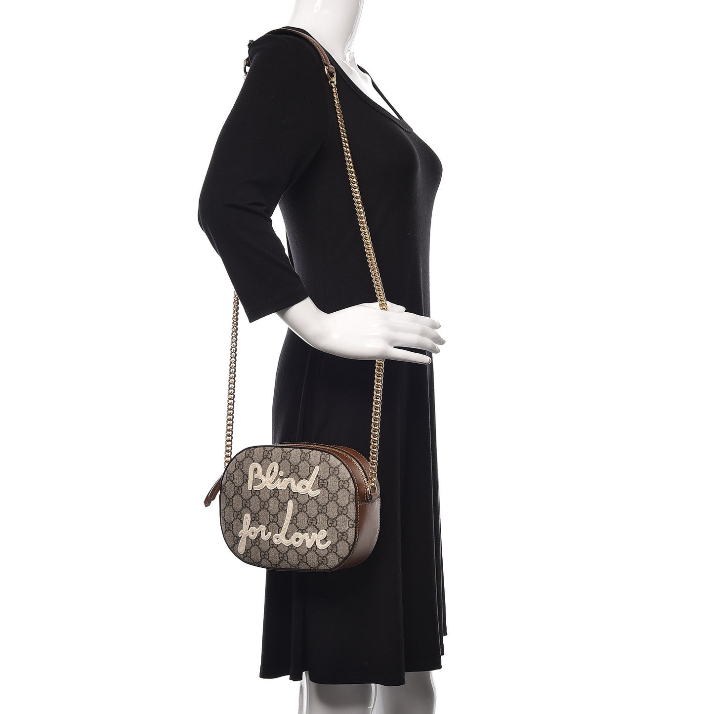 GG Supreme Monogram Blind For Love Embroidered Mini Chain Shoulder Bag Beige Tuscany