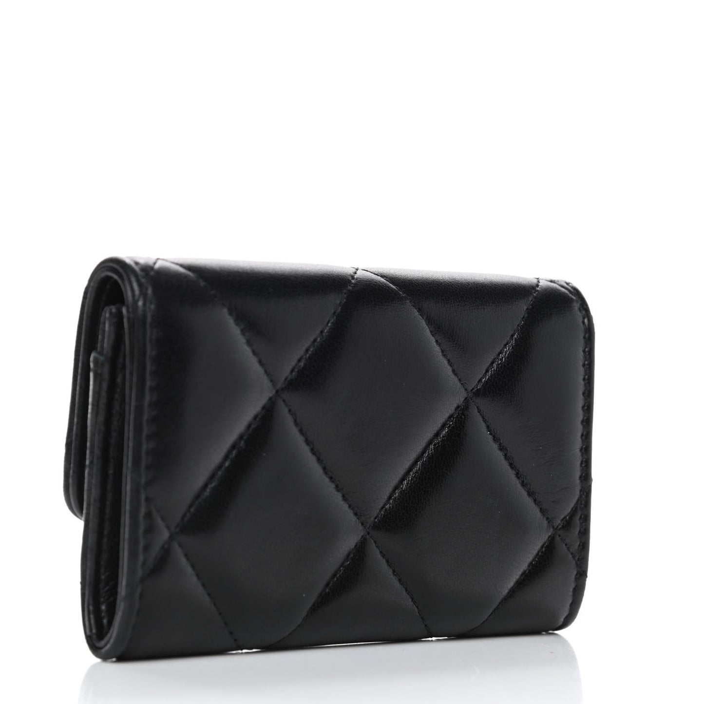Lambskin Quilted Chanel 19 Flap Card Holder Black