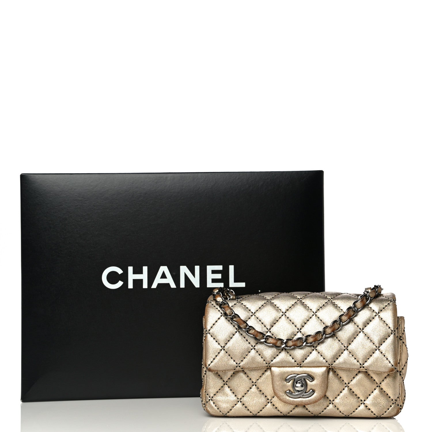 Chanel Metallic Lambskin Quilted Side Stitch Mini Rectangular Flap Gold 14 of 14