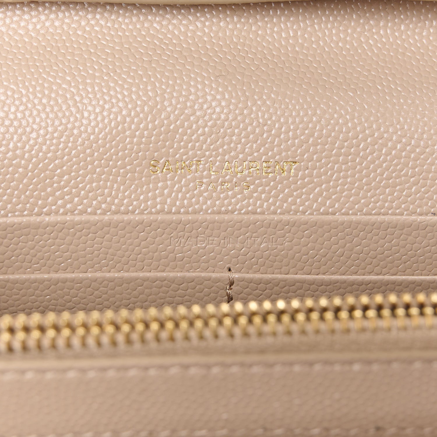 Saint Laurent Grain De Poudre Matelasse Chevron Monogram Chain Wallet Dark Beige 6 of 9