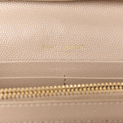 Saint Laurent Grain De Poudre Matelasse Chevron Monogram Chain Wallet Dark Beige 6 of 9