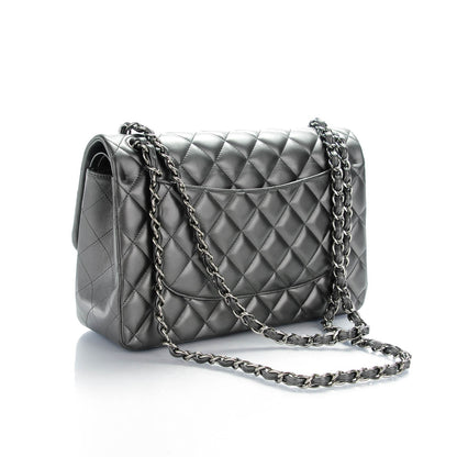 Chanel Metallic Lambskin Quilted Jumbo Double Flap Charcoal Grey 3 of 8