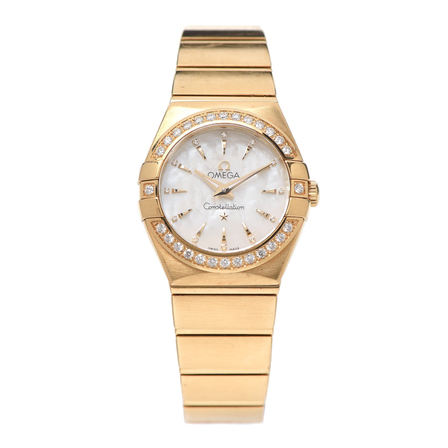 Omega 18K Yellow Gold Diamond Bezel Mother of Pearl 25mm Constellation Quartz Watch 123.55.24.60.55.004 1 of 6