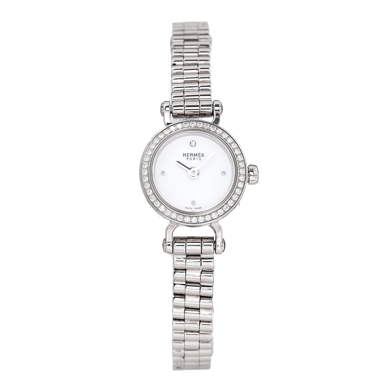 Hermes 18K White Gold Diamond 16mm Faubourg Quartz Watch 1 of 7