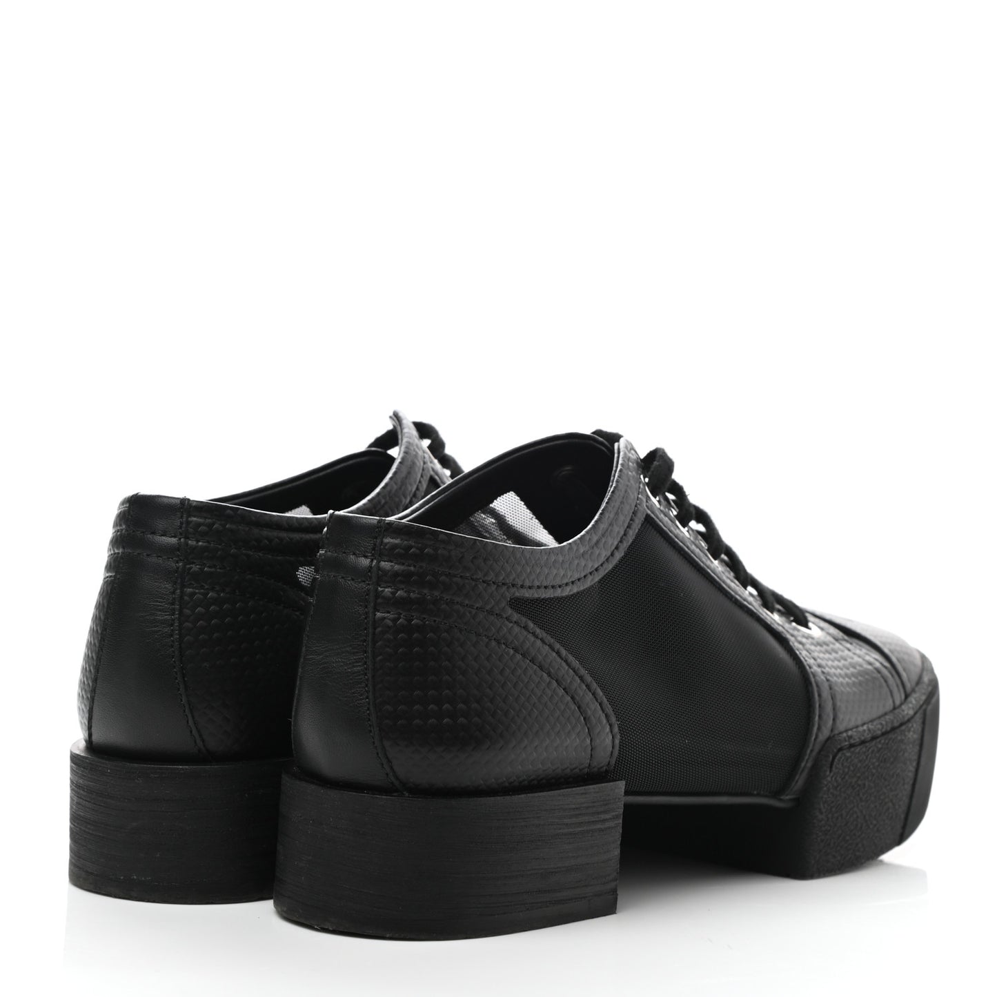 Embossed Calfskin Mesh Lace Up Sneakers 37 Black