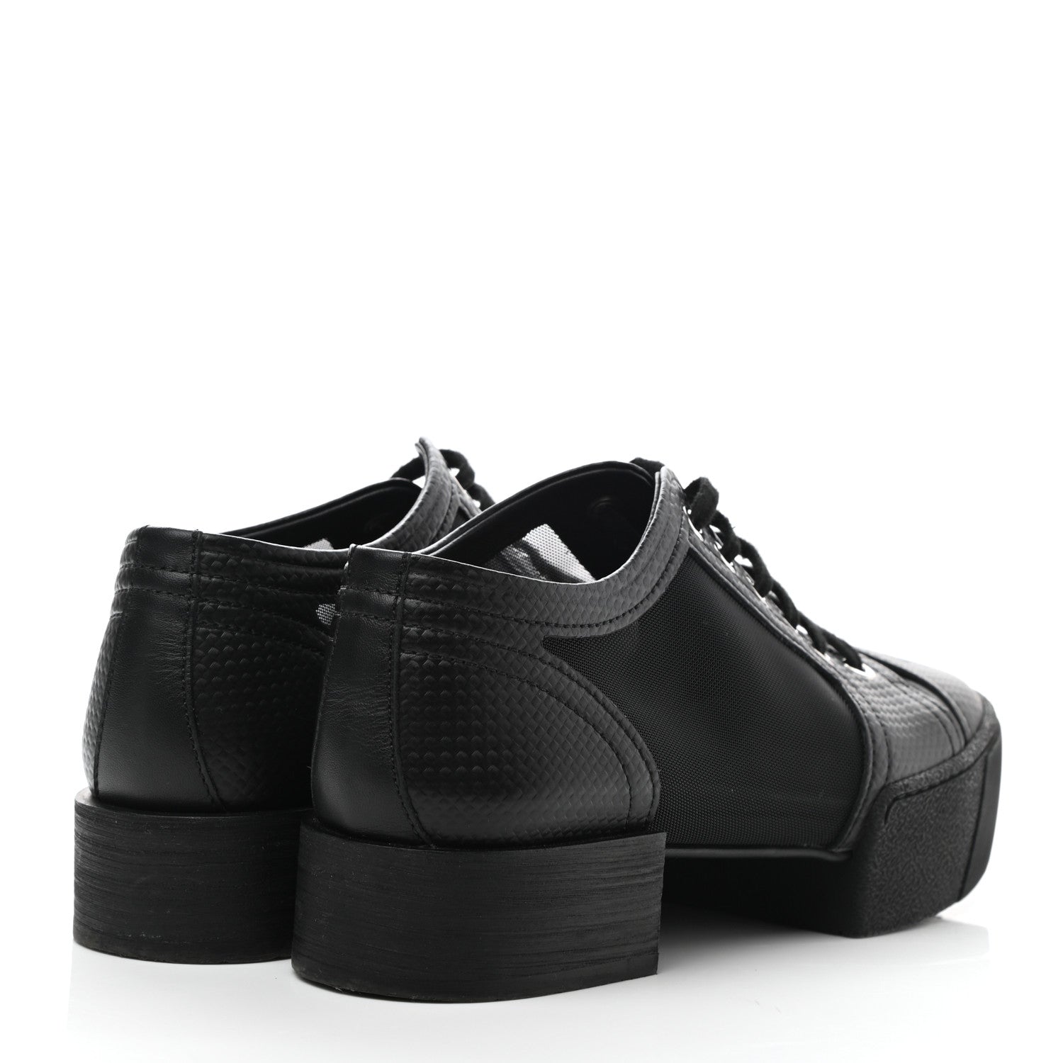 Chanel Embossed Calfskin Mesh Lace Up Sneakers 37 Black 4 of 7