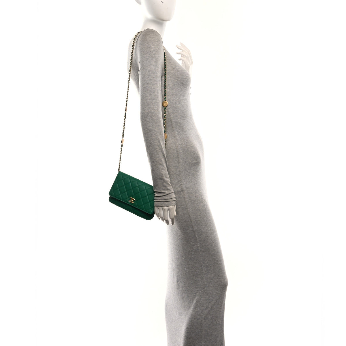 Chanel Caviar Quilted Coco Stamps Wallet On Chain WOC Green 2 of 11