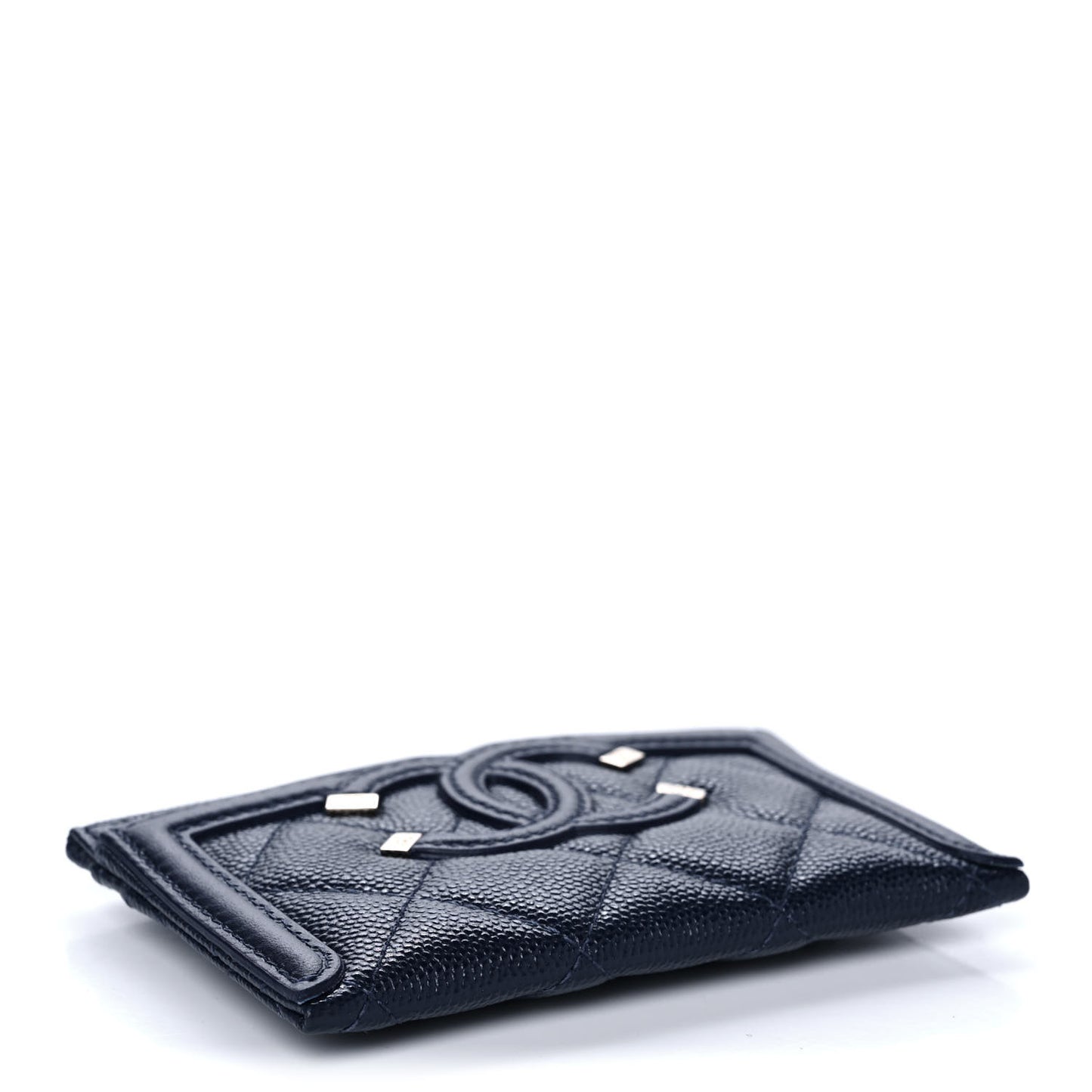 Caviar Quilted Filigree Card Holder Navy Blue