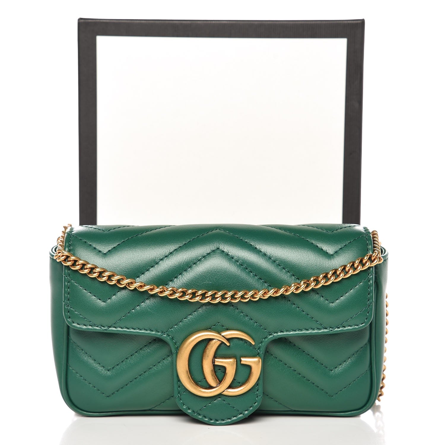 Gucci Calfskin Matelasse Super Mini GG Marmont Shoulder Bag Emerald Green 9 of 9