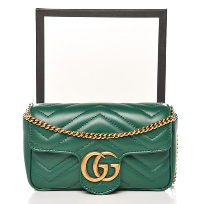 Gucci Calfskin Matelasse Super Mini GG Marmont Shoulder Bag Emerald Green 9 of 9