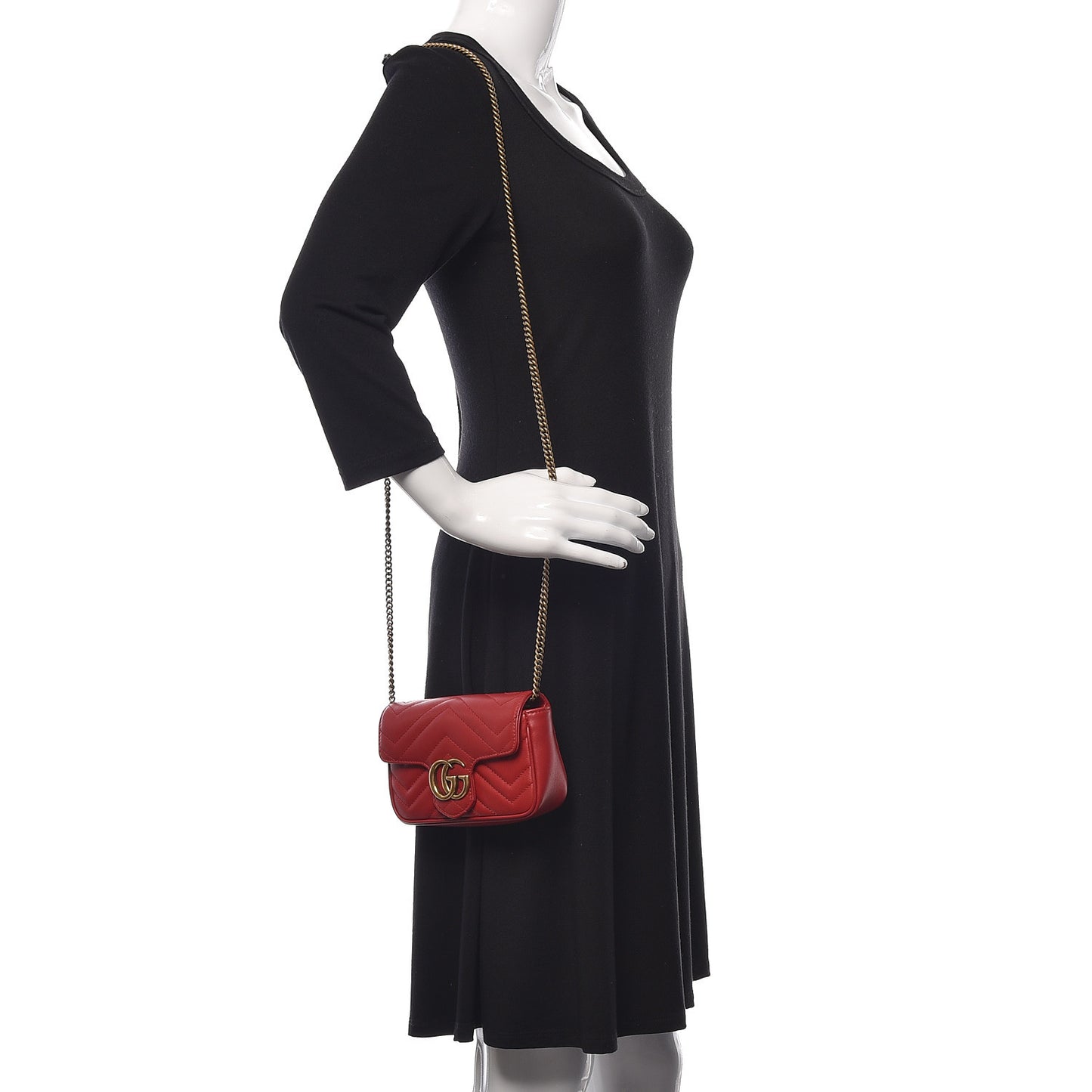 Calfskin Matelasse Super Mini GG Marmont Shoulder Bag Hibiscus Red