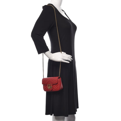Gucci Calfskin Matelasse Super Mini GG Marmont Shoulder Bag Hibiscus Red 2 of 11