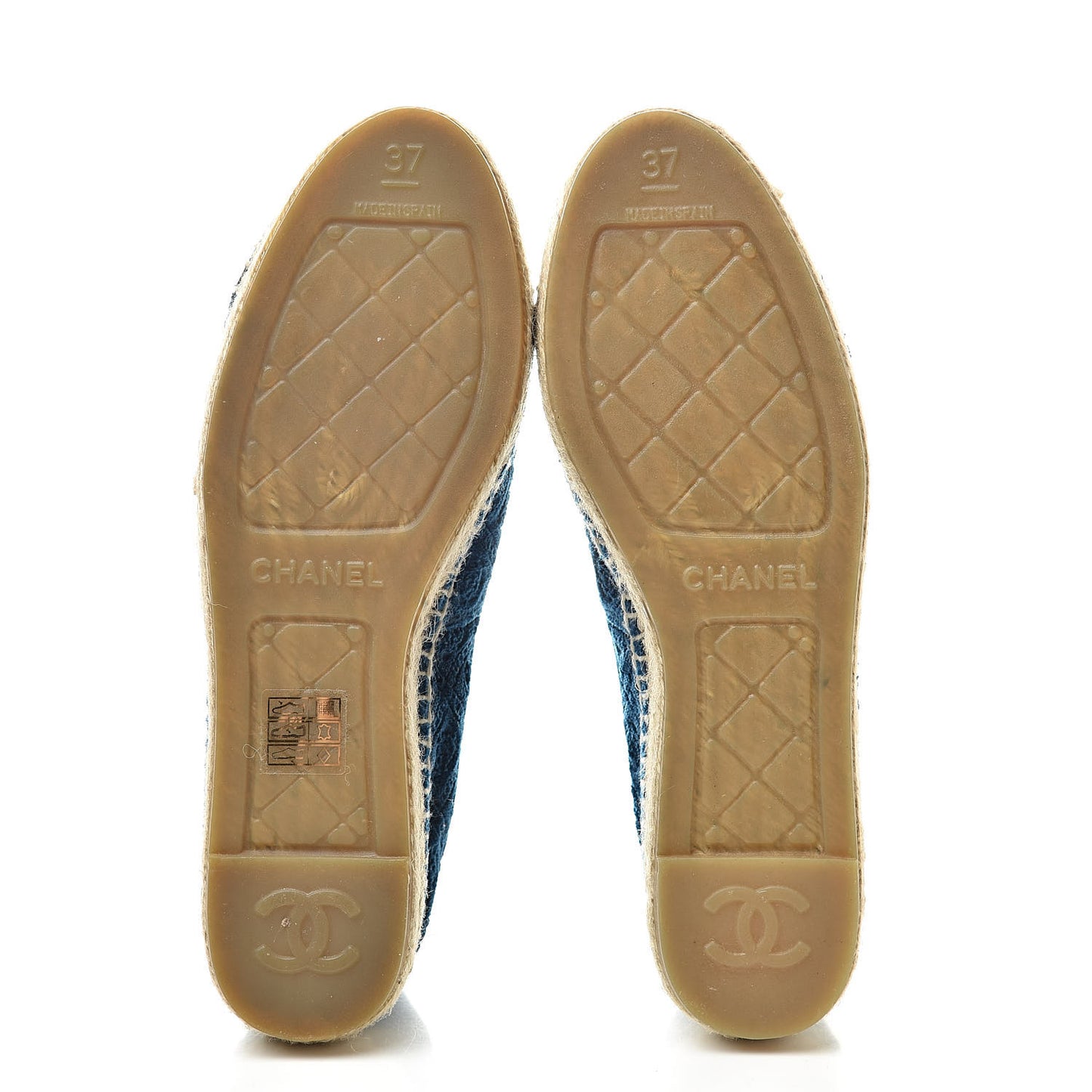 Velvet Grosgrain Quilted Camellia CC Espadrilles 37 Navy Black