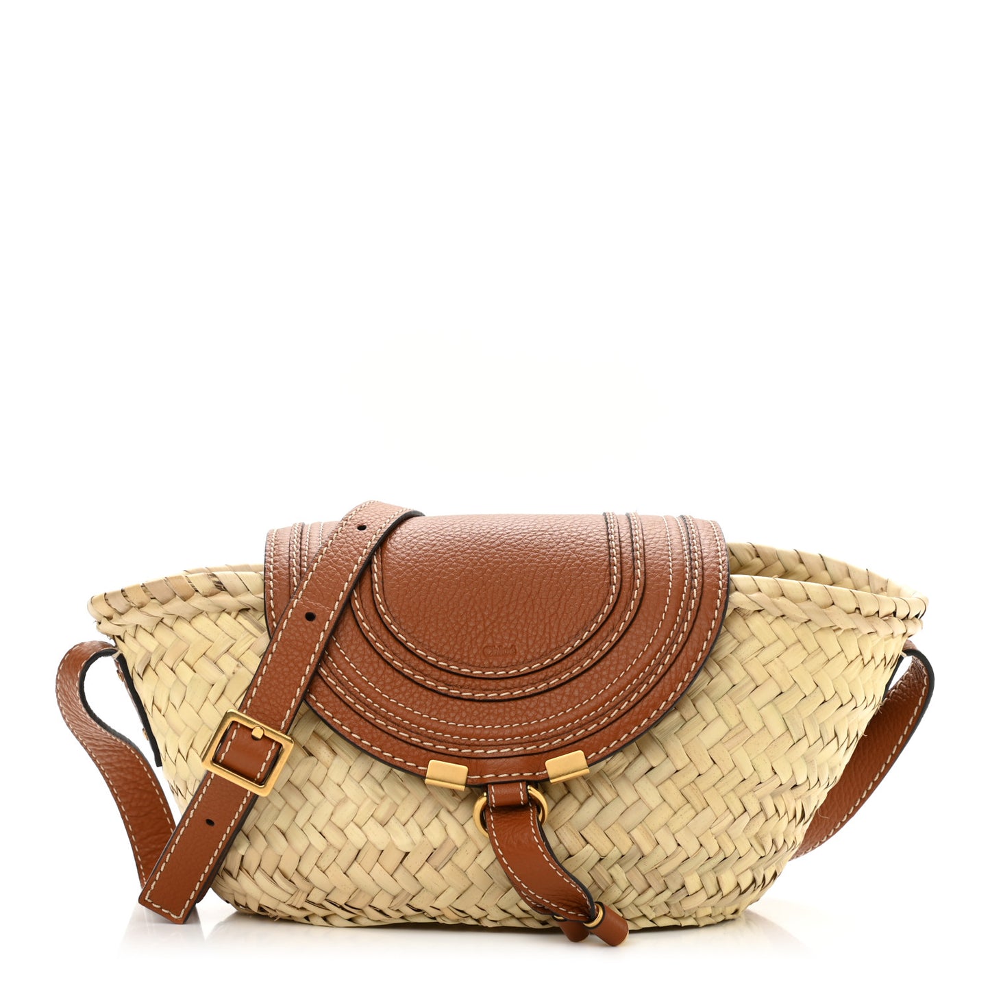 Raffia Calfskin Marcie Basket Tan