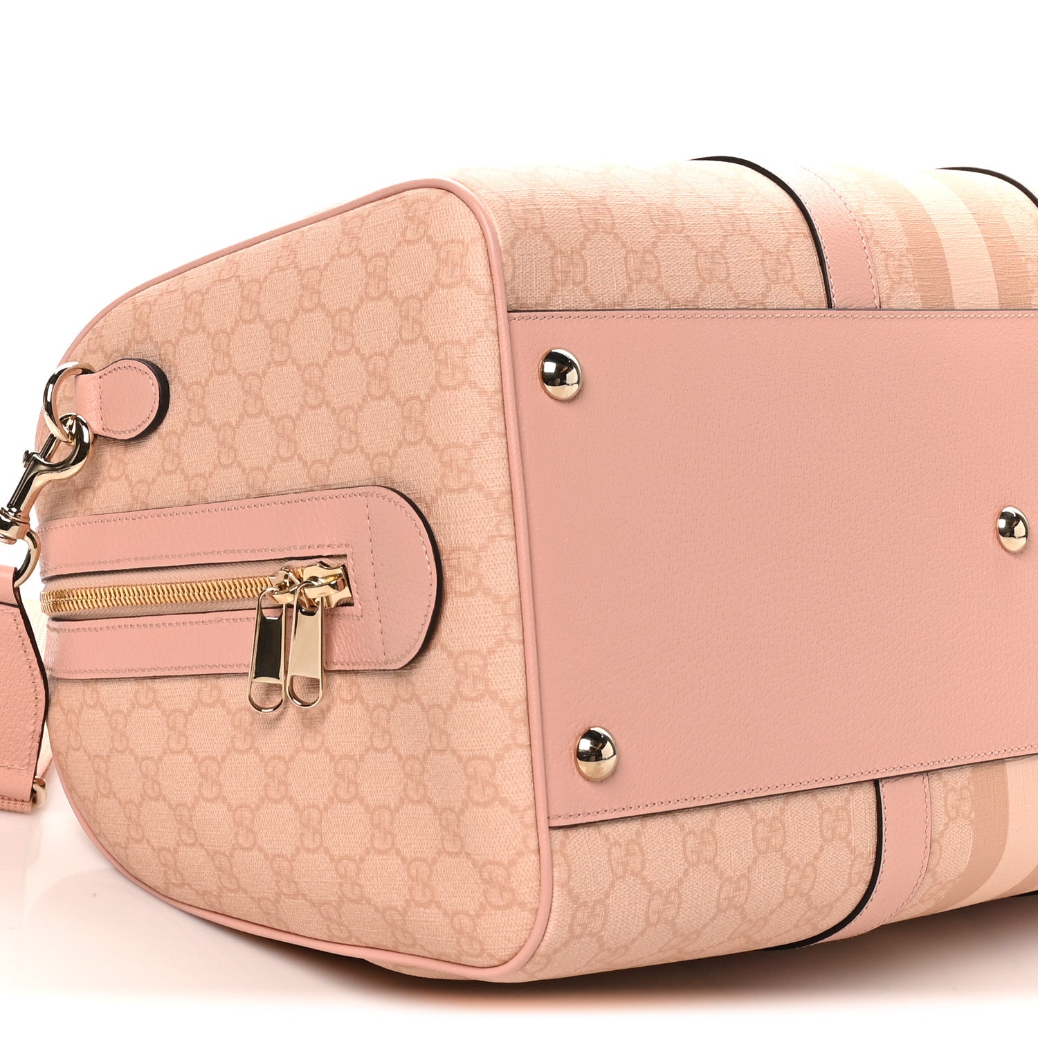 Gucci GG Supreme Monogram Textured Dollar Calfskin Web Medium Savoy Duffle Bag Rose Pink 8 of 9