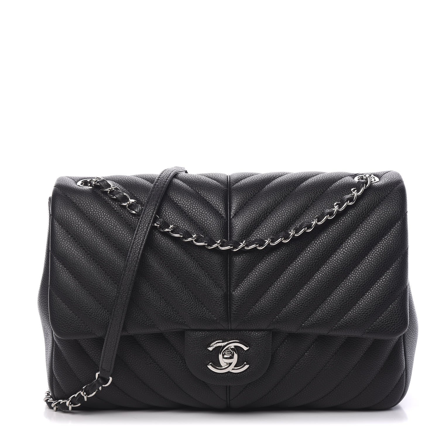 Chanel Caviar Chevron Quilted Large Puffy CC Flap Black 1 of 9