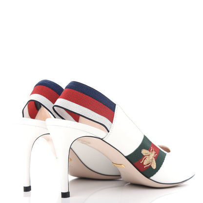 Gucci Malaga Kid Web Sylvie Mid Heel Slingback Pumps 38.5 White 4 of 12