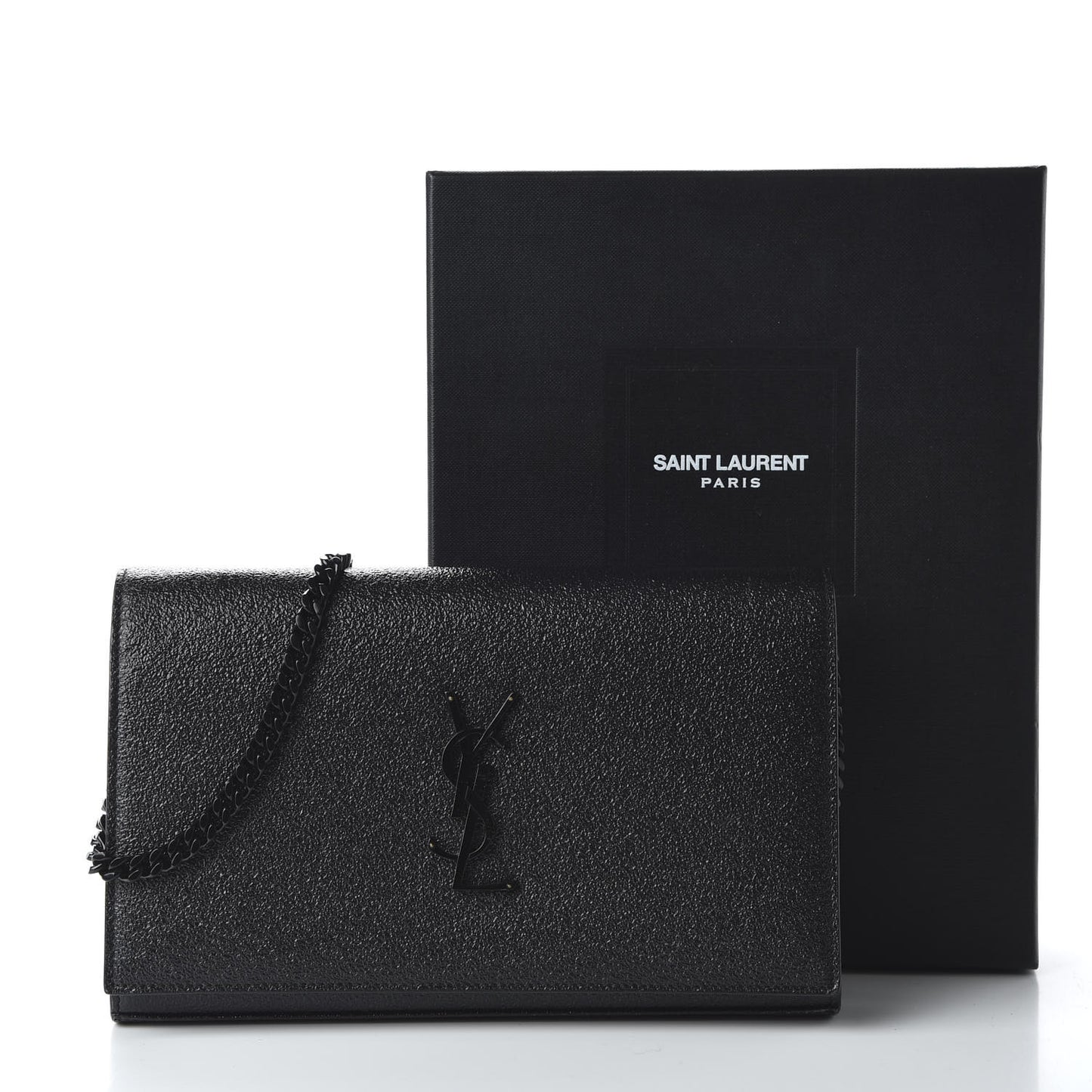 Grained Metallic Calfskin Monogram Chain Wallet Black