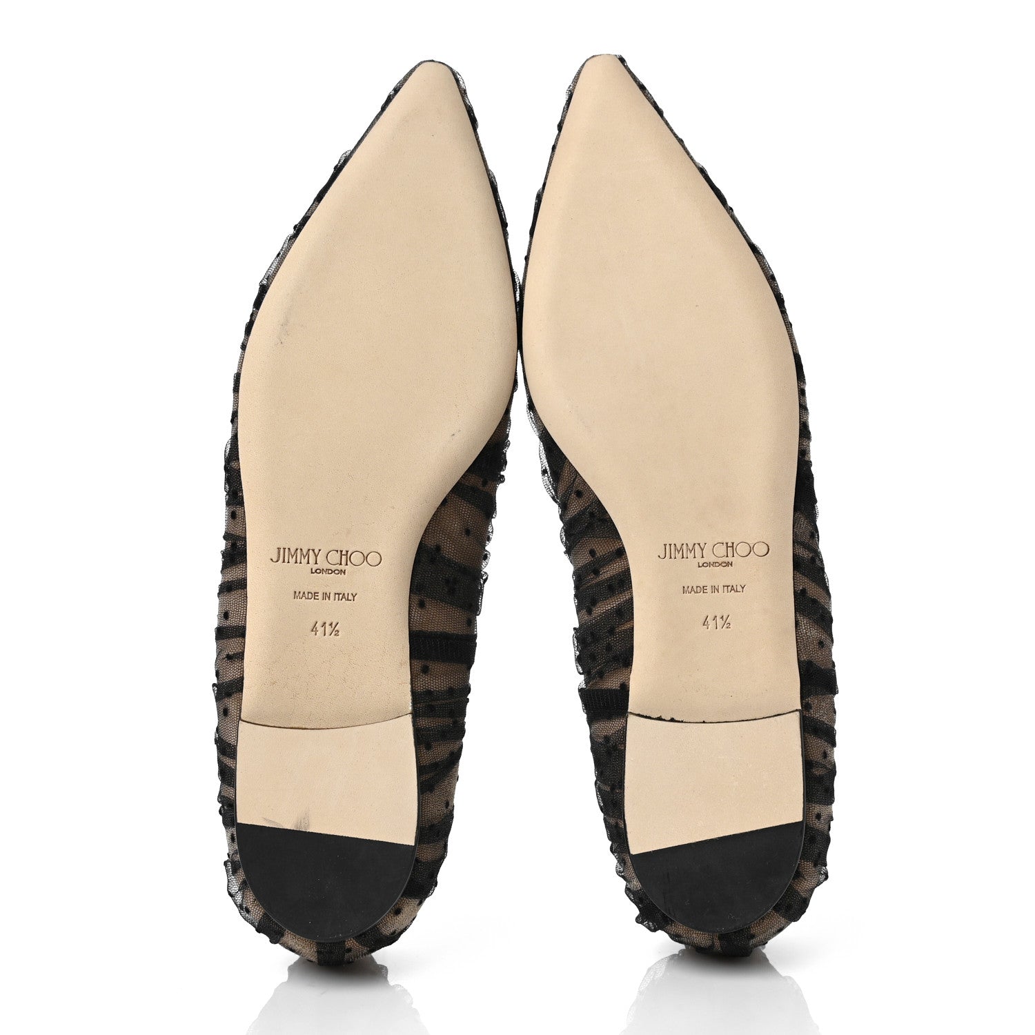Jimmy Choo Tulle Suede Polka Dot Romy Flats 41.5 Black Nude 5 of 8