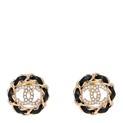 Chanel Crystal Lambskin Chain CC Stud Earrings Black Gold 1 of 5