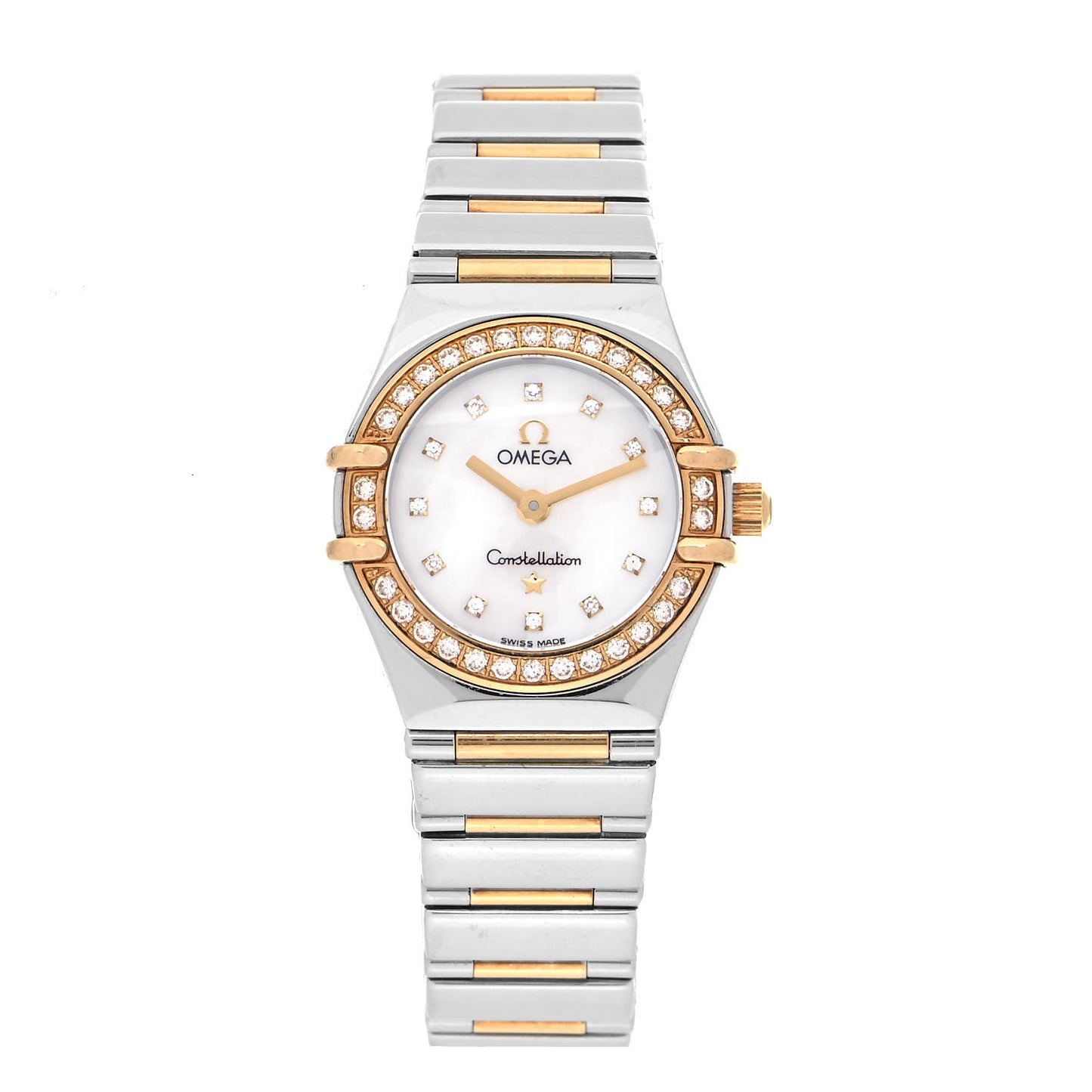 Stainless Steel 18K Yellow Gold Diamond Bezel Mother of Pearl 23mm Constellation My Choice Quartz Watch 895.1243
