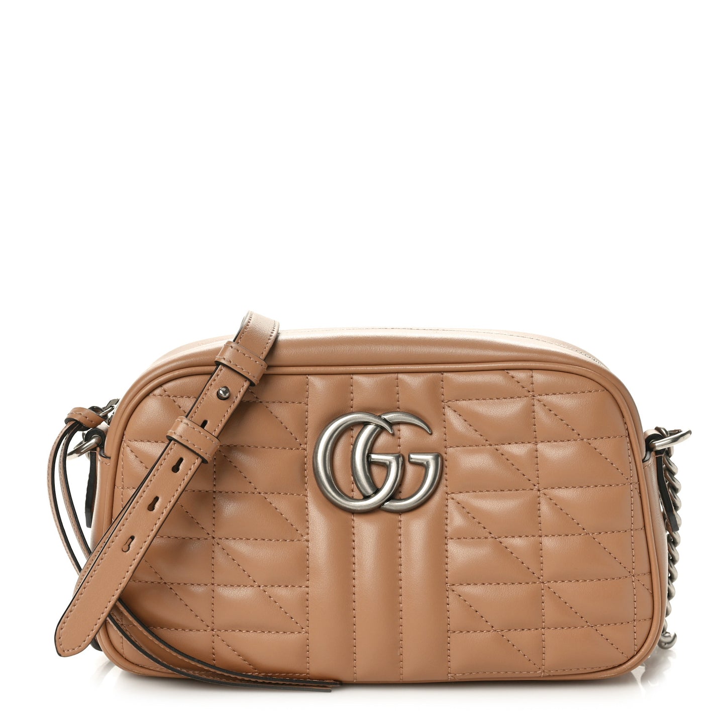 Calfskin Matelasse Aria Small GG Marmont Chain Shoulder Bag Camelia