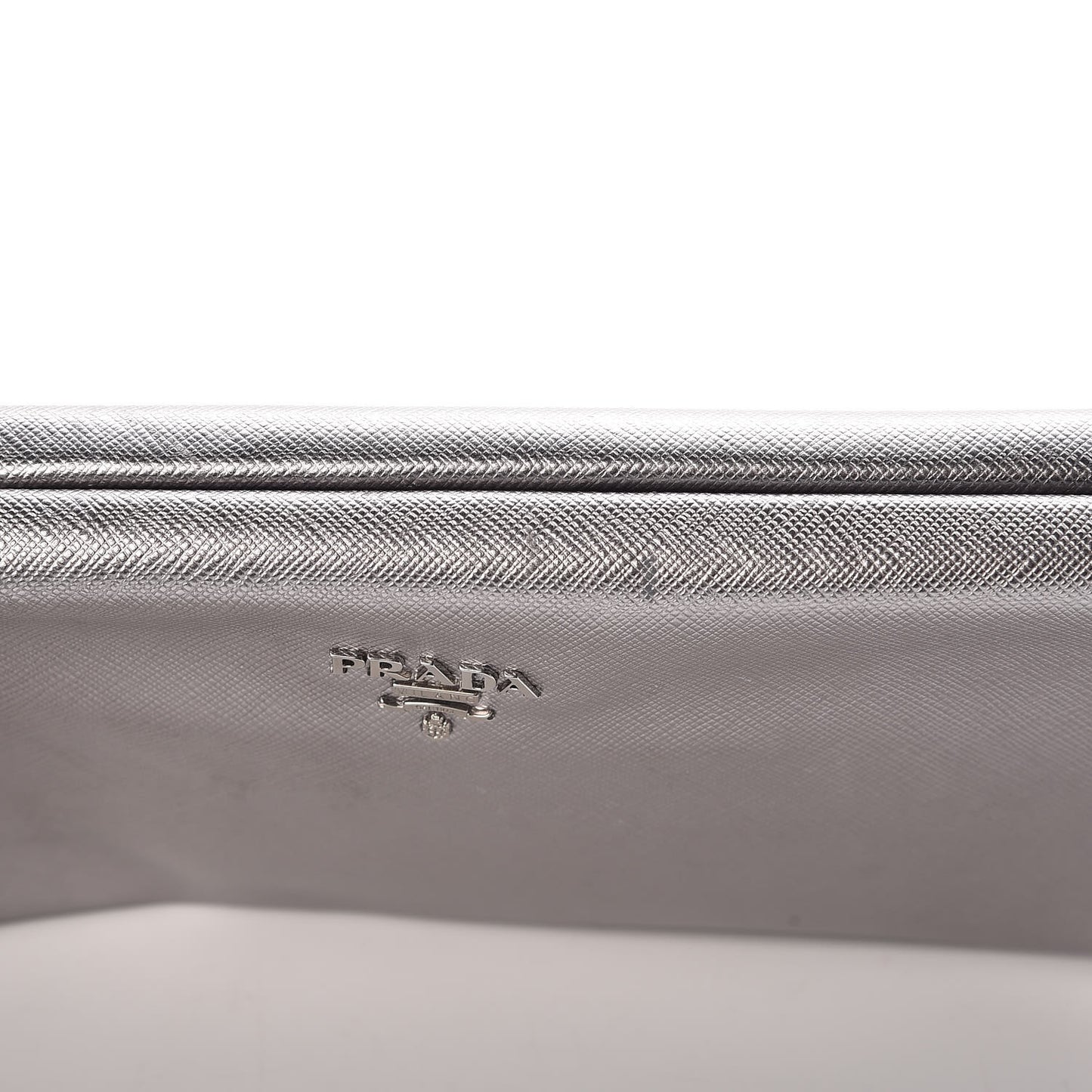 Metallic Saffiano Lux East West Frame Clutch Cromo
