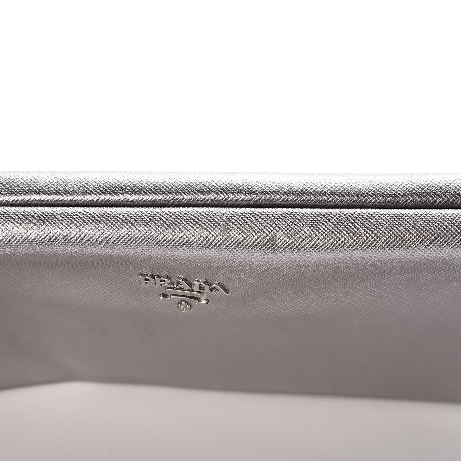 Prada Metallic Saffiano Lux East West Frame Clutch Cromo 9 of 17