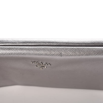Prada Metallic Saffiano Lux East West Frame Clutch Cromo 9 of 17